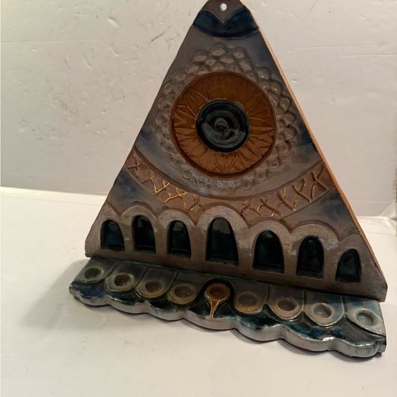 Artistic Ceramic Wall Hanging with Blue and Gold Accent menorah - Picture 4 of 7